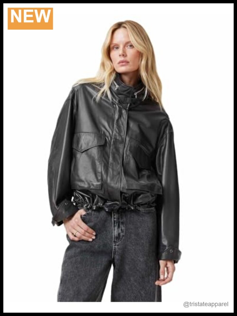 AllSaints Women's Oversized Leather Funnel Neck Jacket